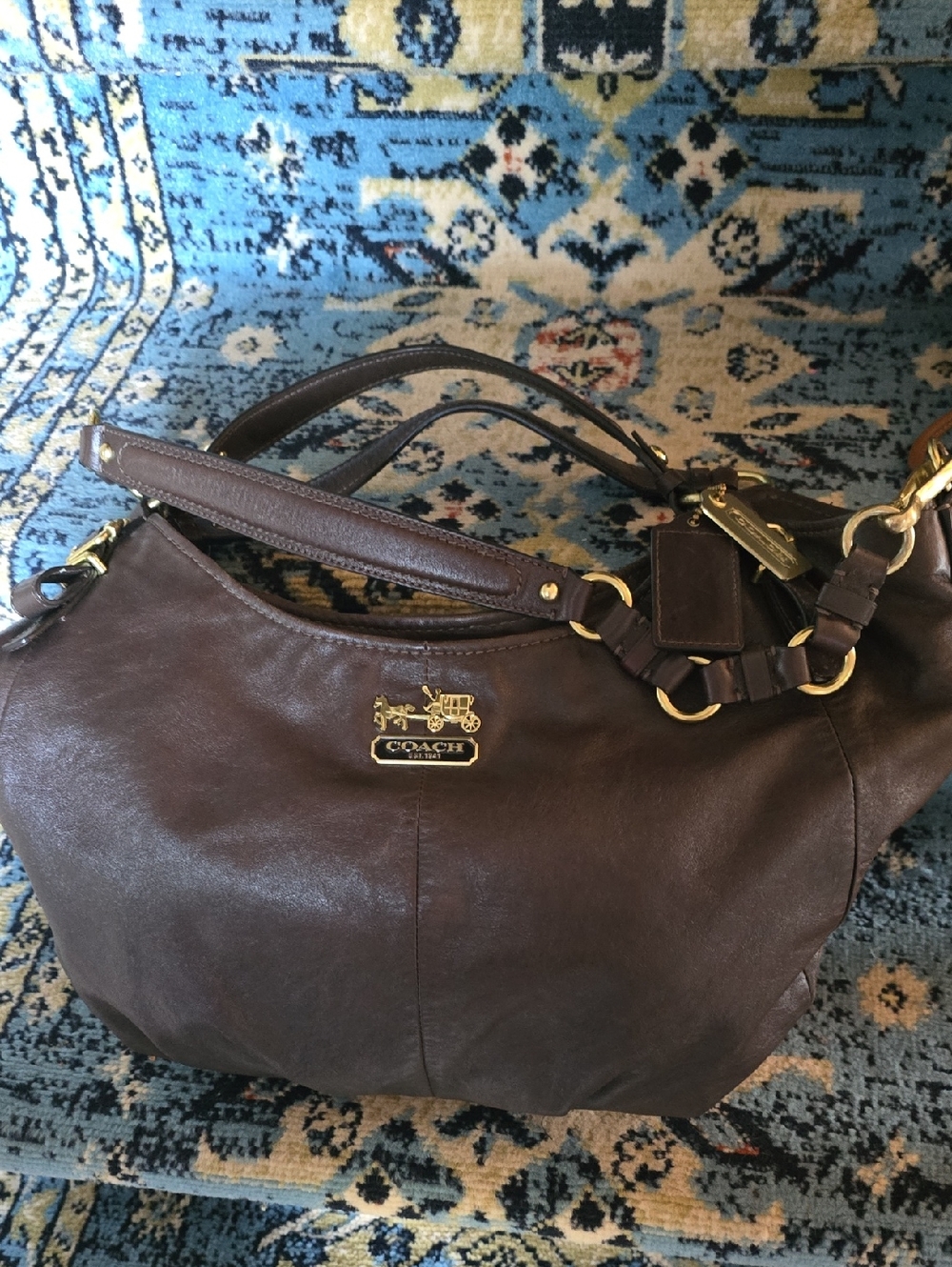 Coach Dark Brown Leather Shoulder Bag with Gold Hardware